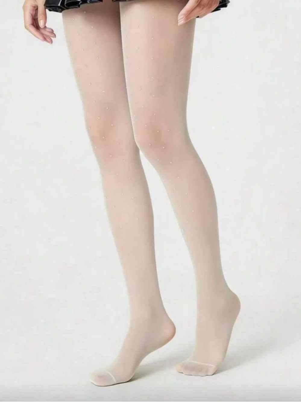 Sheer Rhinestone Pearl-Studded Milky White Tights